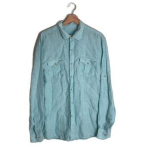 Ocean & coast mens 100% linen lightweight sea blue button down long sleeve shirt